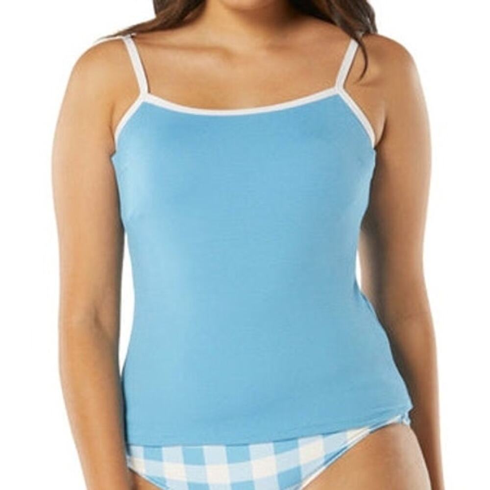 Beach House Tankini Top Sky Blue Square Neck Pique Knit Colorblock Size 6 NWT